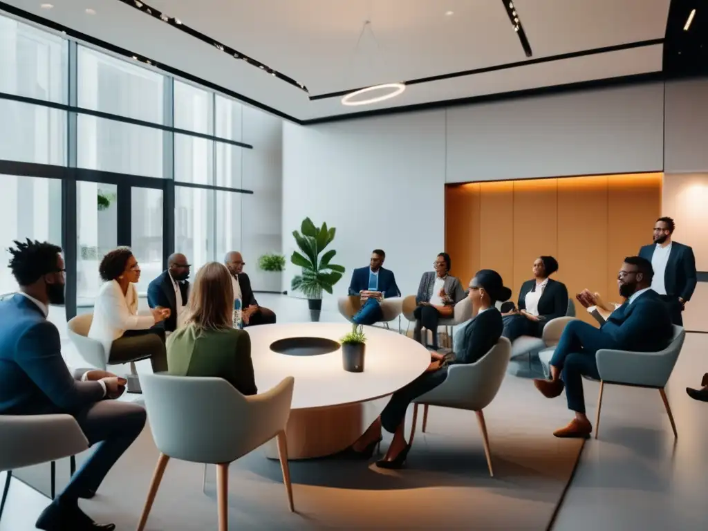 Profesionales conectando y haciendo networking en evento Profesionales en evento de networking: Importancia networking admisiones universitarias
