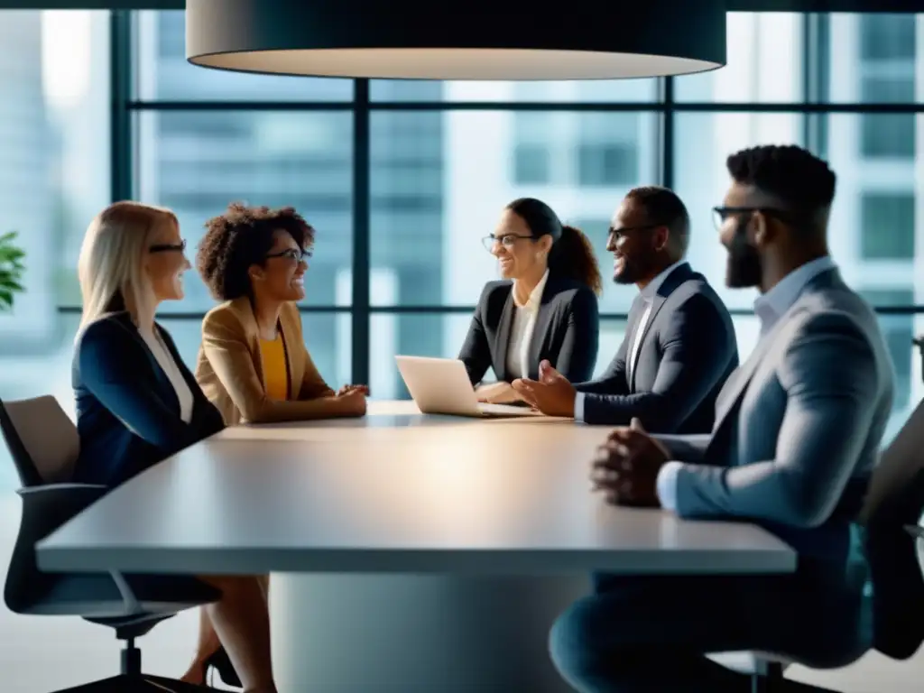 Profesionales colaborando en una reunión exitosa Profesionales en reunión grupal destacando en entrevistas: Estrategias para destacar en entrevistas grupales