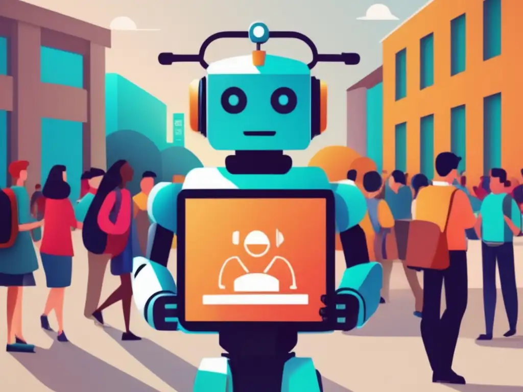 Robot futurista en campus universitario Robot futurista en campus universitario, beneficios de la inteligencia artificial en admisiones universitarias