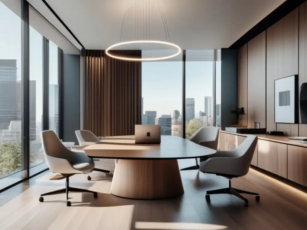 Sala de entrevistas moderna y minimalista Sala de entrevistas universitarias: imagen 8k detallada de una sala moderna y elegante