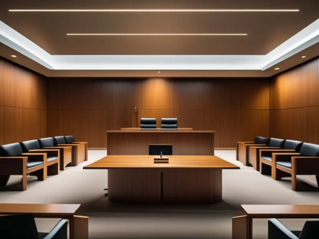Sala de tribunal moderna y elegante Sala de tribunal moderna y elegante con luz natural y abogado presentando caso