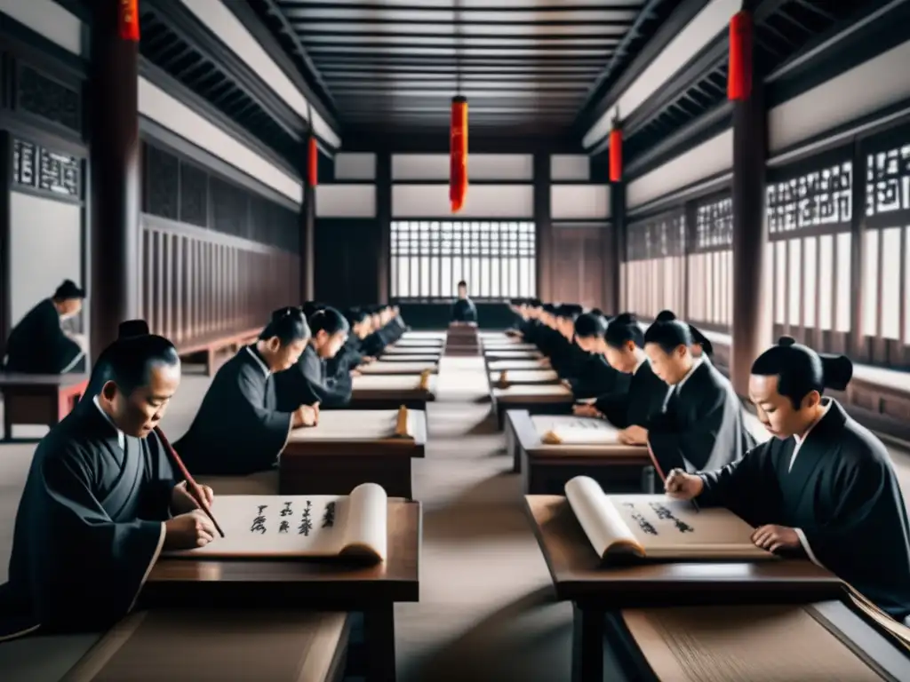Examen en sala de estudios antiguos Selección universitaria en la Antigüedad: examen de escritura en sala china