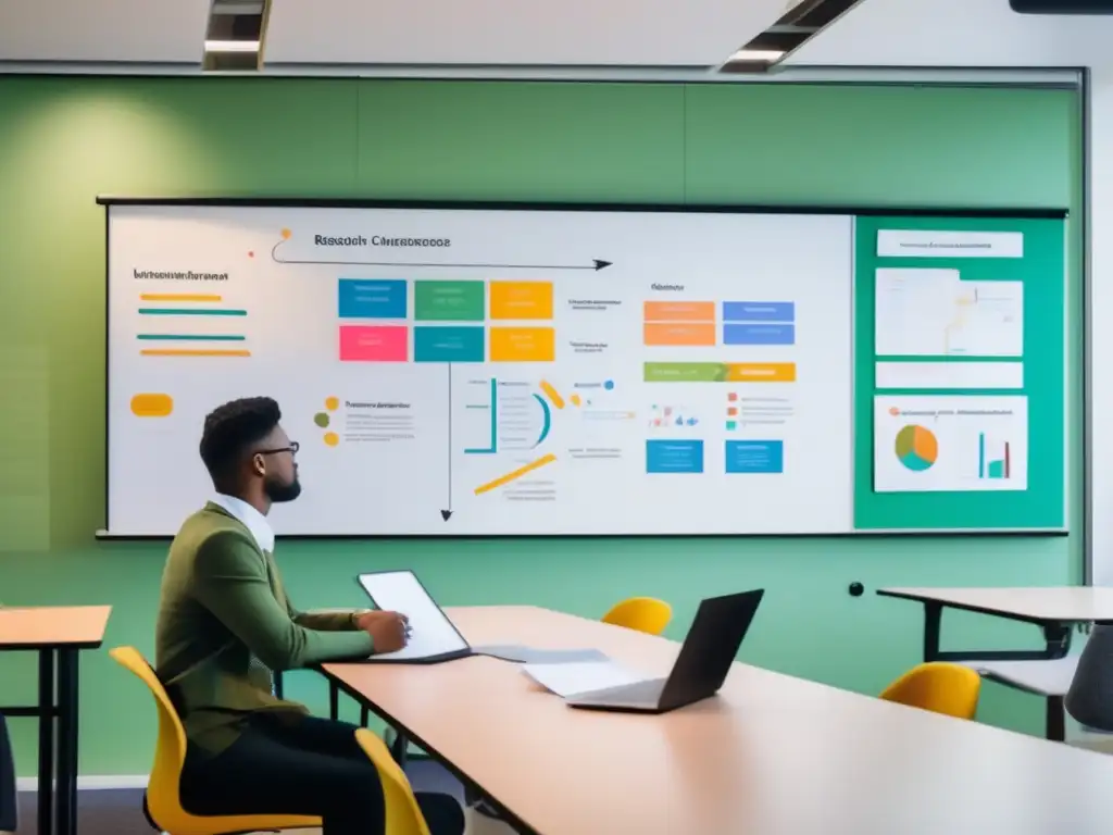 Aula moderna con pizarra llena de información Simulación de entrevistas universitarias: Mejores técnicas para aumentar oportunidades de admisión