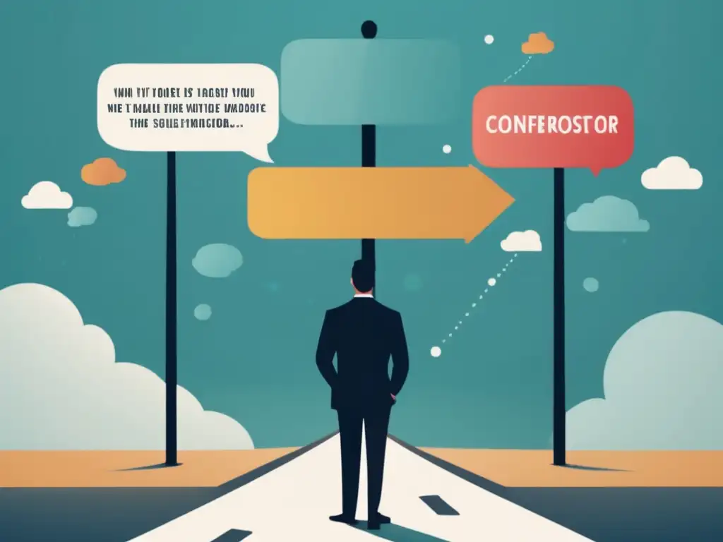 Dilema profesional: enfrentando el síndrome del impostor Síndrome impostor en elección de carrera: persona en encrucijada, dudas y logros, superando obstáculos