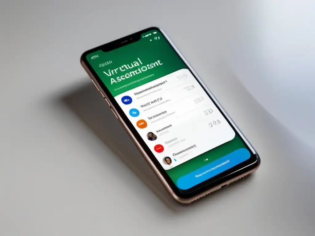 Smartphone con asistente virtual para admisiones universitarias Un smartphone moderno con una app de asistente virtual para guía universitaria