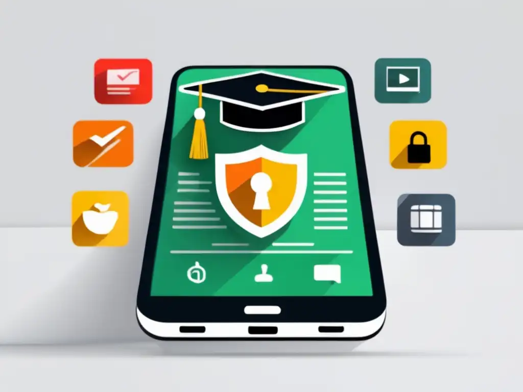 Smartphone seguro con datos estudiantiles Smartphone moderno con símbolo de bloqueo y datos estudiantiles protegidos