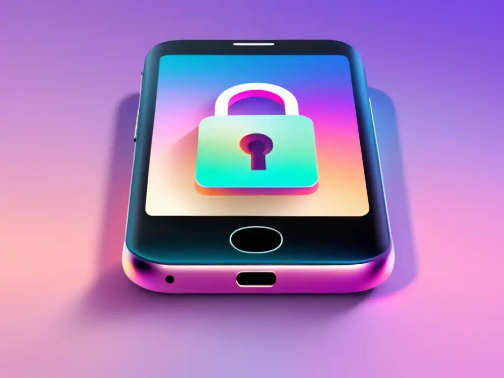Smartphone seguro y moderno con símbolo de bloqueo Smartphone moderno con símbolo de candado en pantalla, protección de datos en admisiones universitarias