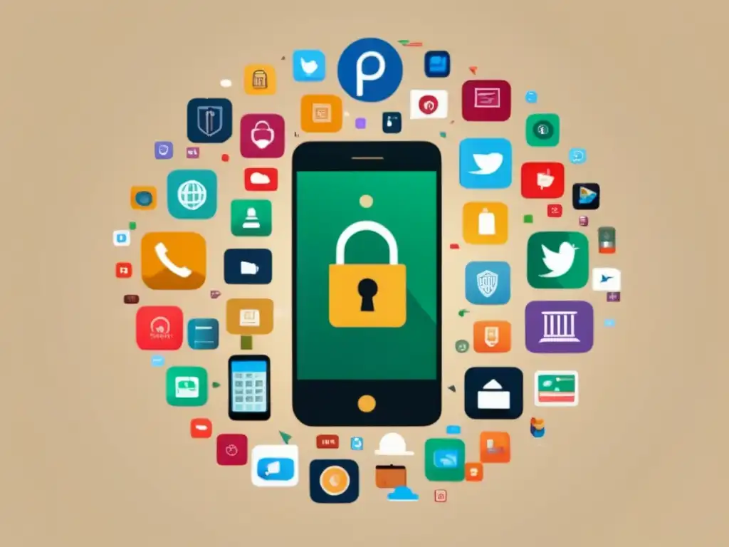 Pantalla de smartphone minimalista con icono de bloqueo centrado Smartphone con pantalla de bloqueo y app icons de admisiones universitarias - Protección de datos en admisiones universitarias