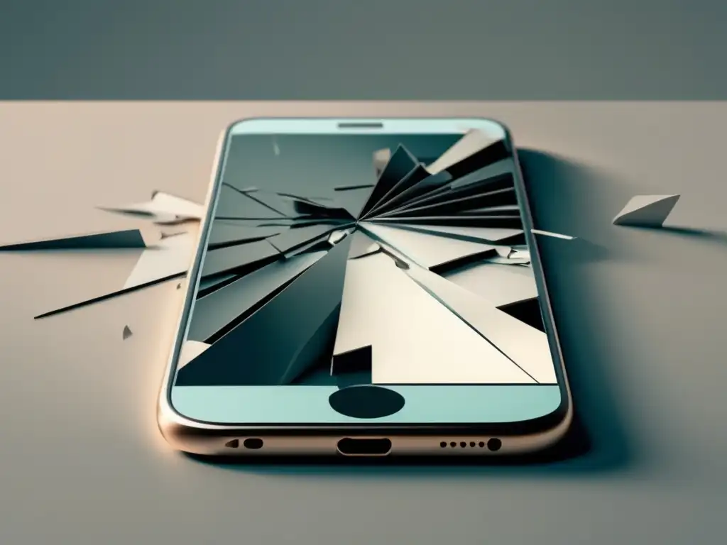Riesgos de sobreexposición en redes Smartphone con pantalla rota, simbolizando consecuencias de sobreexposición y falta de privacidad en redes sociales