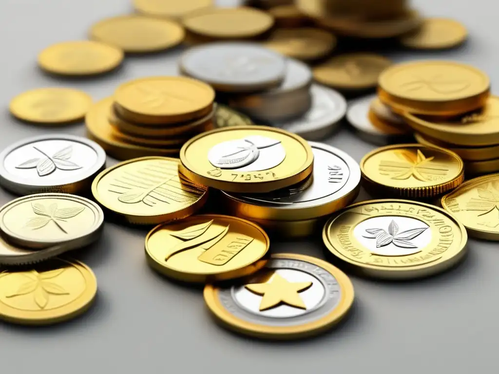 Monedas para educación: recursos financieros variados Soluciones financieras para estudiar con monedas de diversas denominaciones, representando recursos económicos para la educación