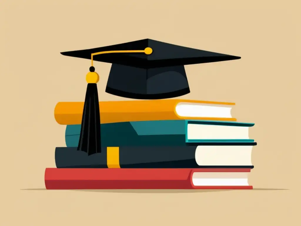 Celebración académica: gorro de graduación y libros Graduación: sombrero y libros en pila bien organizada, símbolo de logros académicos y camino a la universidad