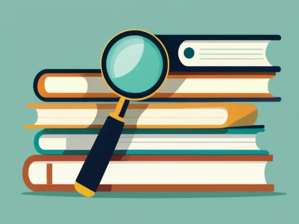 Libros y lupa: Investigación y credibilidad Stack de libros con lupa: Mejores consejos para ensayo universitario