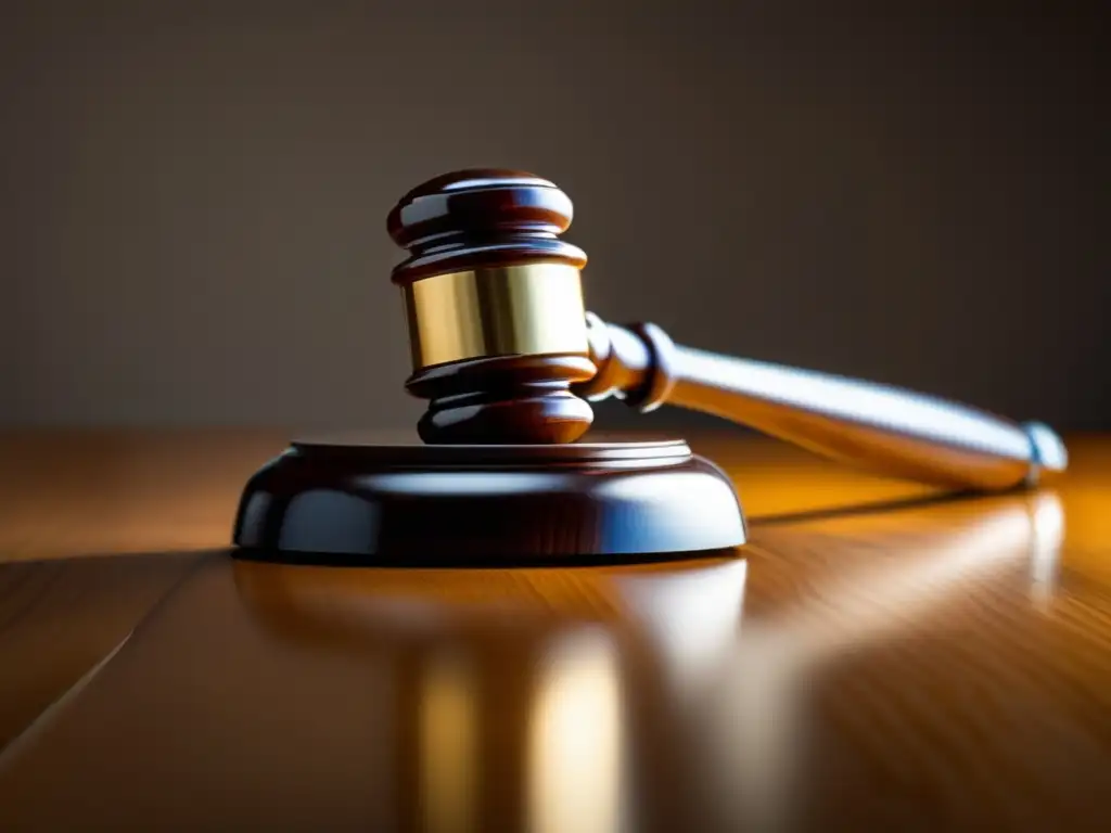 Gavel de autoridad en superficie de madera Gavel descansa en superficie de madera, evocando autoridad y significado legal