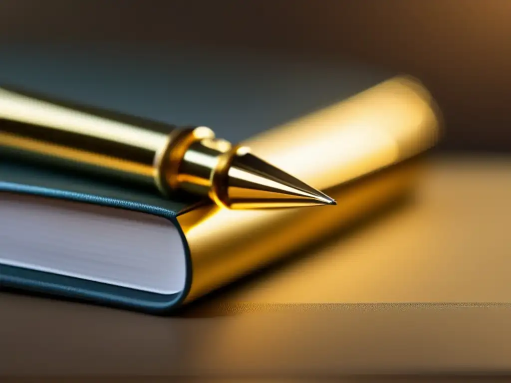 Poder de las palabras y escritura académica Técnicas de redacción para ensayos universitarios - Pen dorado sobre libros abiertos, simbolizando el poder de las palabras y la importancia de la escritura académica