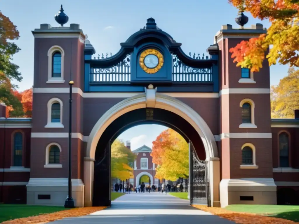 Van Wickle Gates en otoño: la emblemática entrada a Brown University Técnicas de admisión universidad Brown: Puertas icónicas, vibrante otoño, vida universitaria bulliciosa