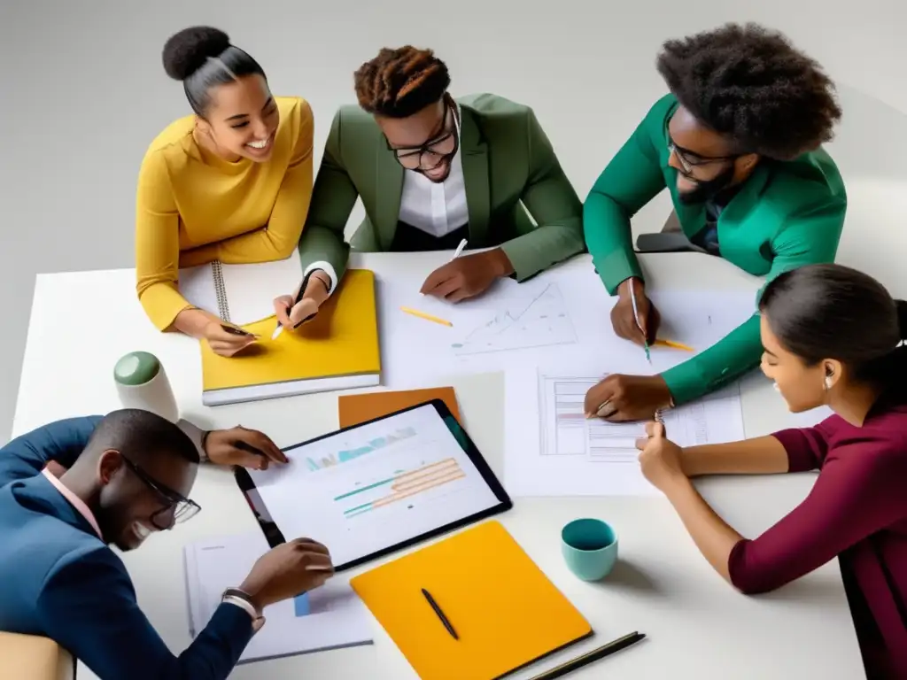 Estudiantes preuniversitarios trabajando en proyecto colaborativo Técnicas innovadoras para proyectos preuniversitarios: estudiantes colaborando en un proyecto creativo y dinámico