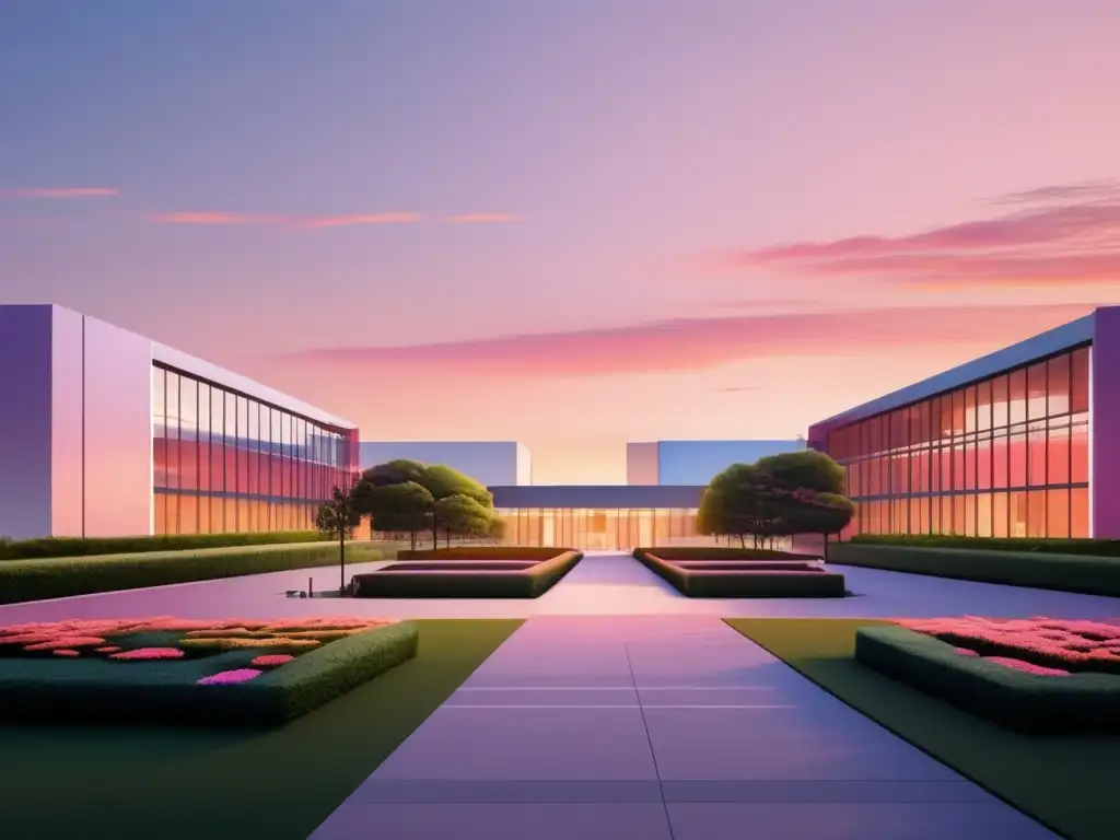 Campus universitario al atardecer Técnicas de optimización de portafolios universitarios en un campus moderno al atardecer