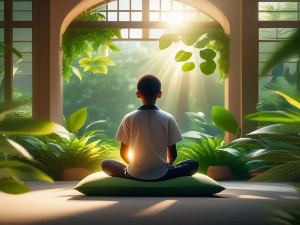 Estudiante tranquilo en entrevista universitaria Técnicas Mindfulness entrevista universitaria: estudiante sereno rodeado de naturaleza, reduciendo nerviosismo y mejorando rendimiento