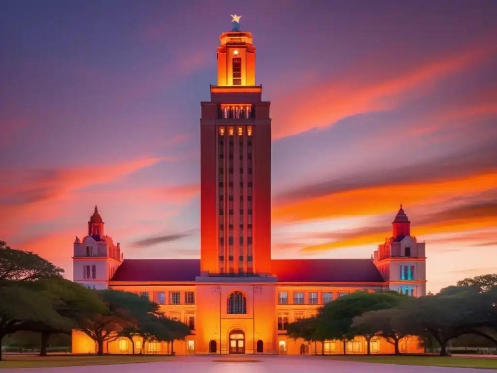 Torre icónica de la Universidad de Texas al atardecer Universidad de Texas en Austin: Guía completa admisión