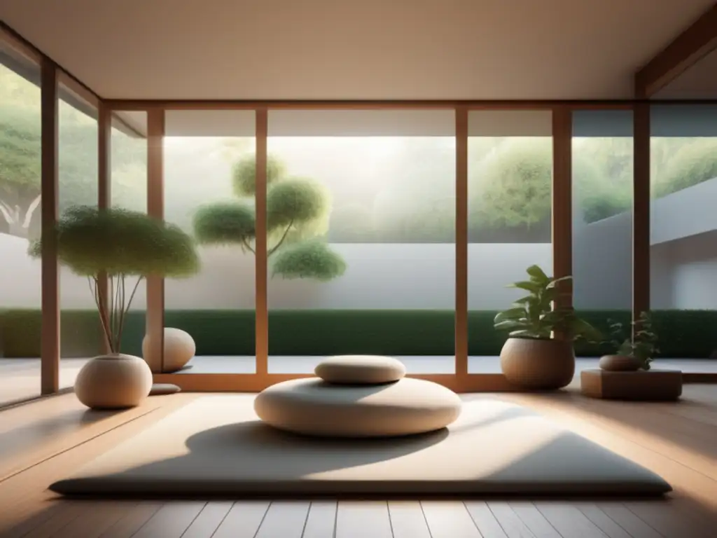 Espacio de meditación sereno y minimalista Meditación y mindfulness en tranquila sala de entrevista universitaria