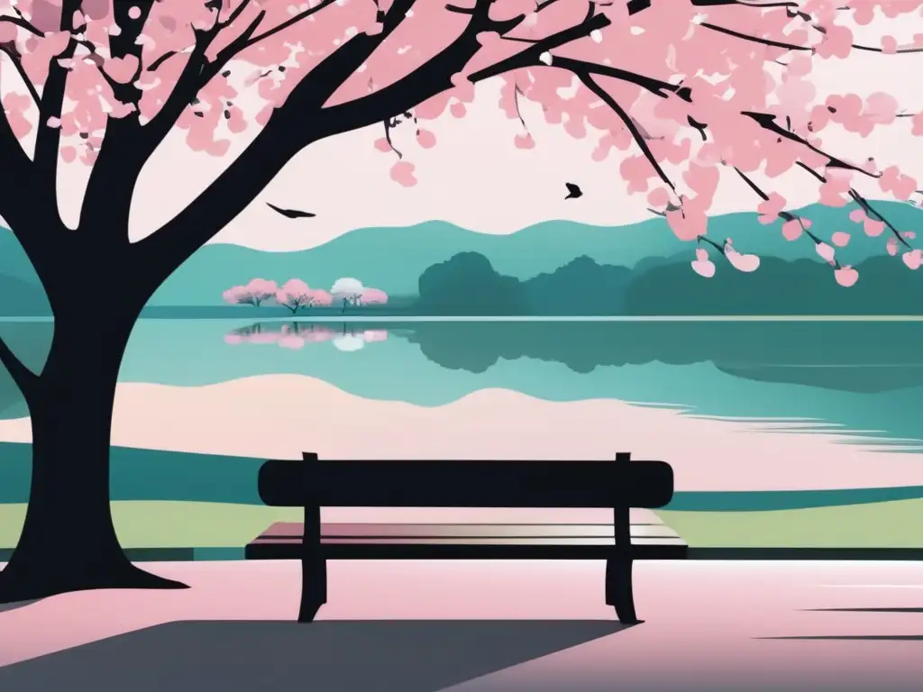 Un parque sereno con un árbol de cerezo en flor Tranquilidad y belleza en un parque con cerezos en flor