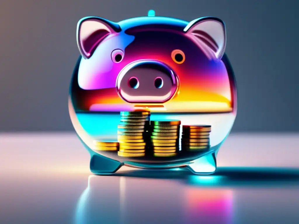 Ahorro futuro con préstamos estudiantiles Piggy bank transparente con monedas digitales, representando préstamos estudiantiles 2023