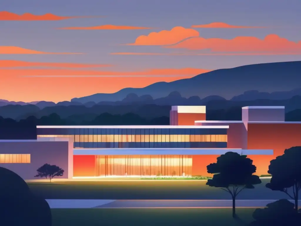 Arquitectura moderna en campus universitario Universidad al atardecer: belleza arquitectónica y protección de datos en universidades