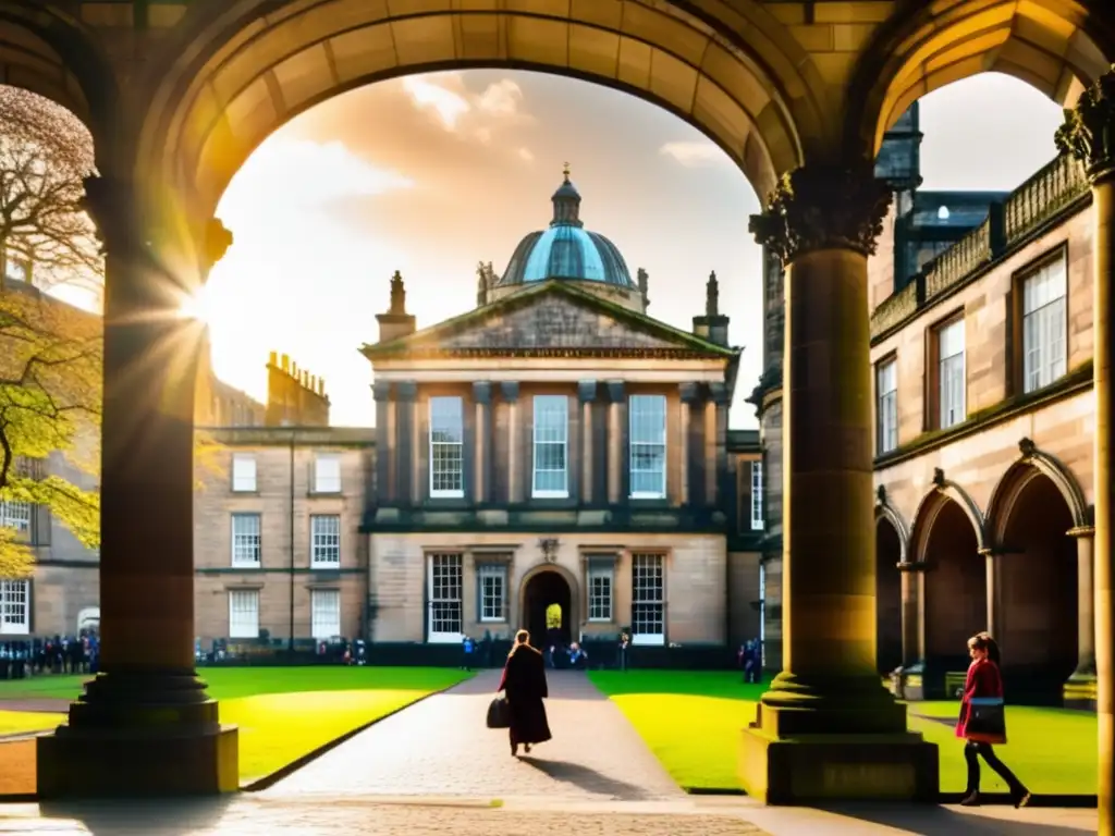 Entrada principal histórica de la Universidad de Edimburgo Universidad de Edimburgo: Proceso de admisión en un entorno histórico de prestigio y oportunidades