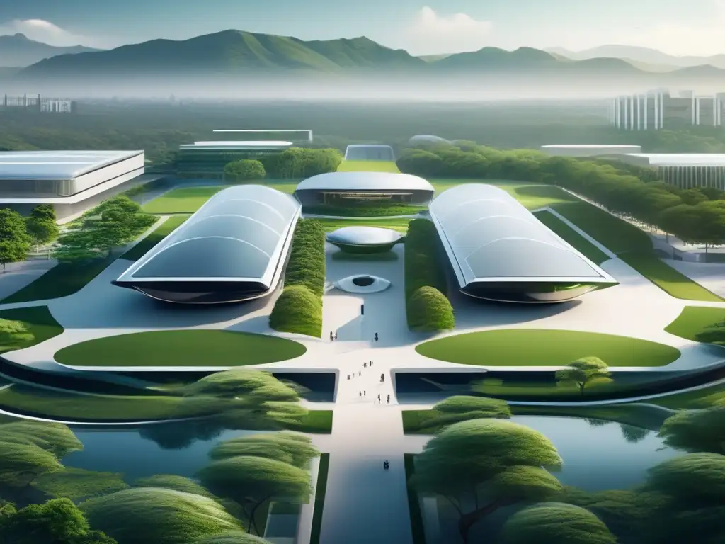 Universidad futurista en paisaje natural Universidad futurista en paisaje sereno
