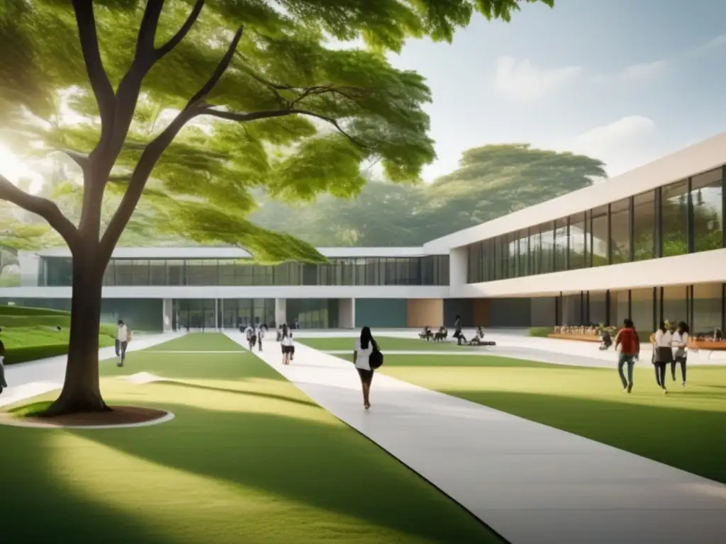 Campus universitario moderno rodeado de vegetación y arquitectura impecable Universidad moderna con arquitectura verde y serena (Universidades sin evaluación de antecedentes)