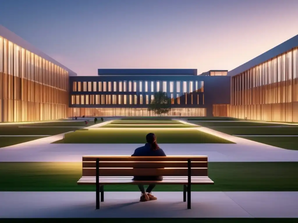 Campus universitario moderno y privado Universidad moderna en la noche, estudiante estudia en tranquilidad - Leyes de privacidad en educación superior