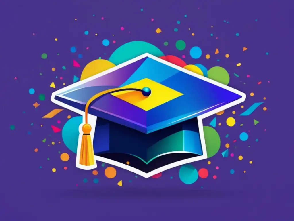 Graduación moderna con confeti vibrante Graduación universitaria con confeti en tonos azul, verde y morado - Tendencias financiamiento estudios universitarios