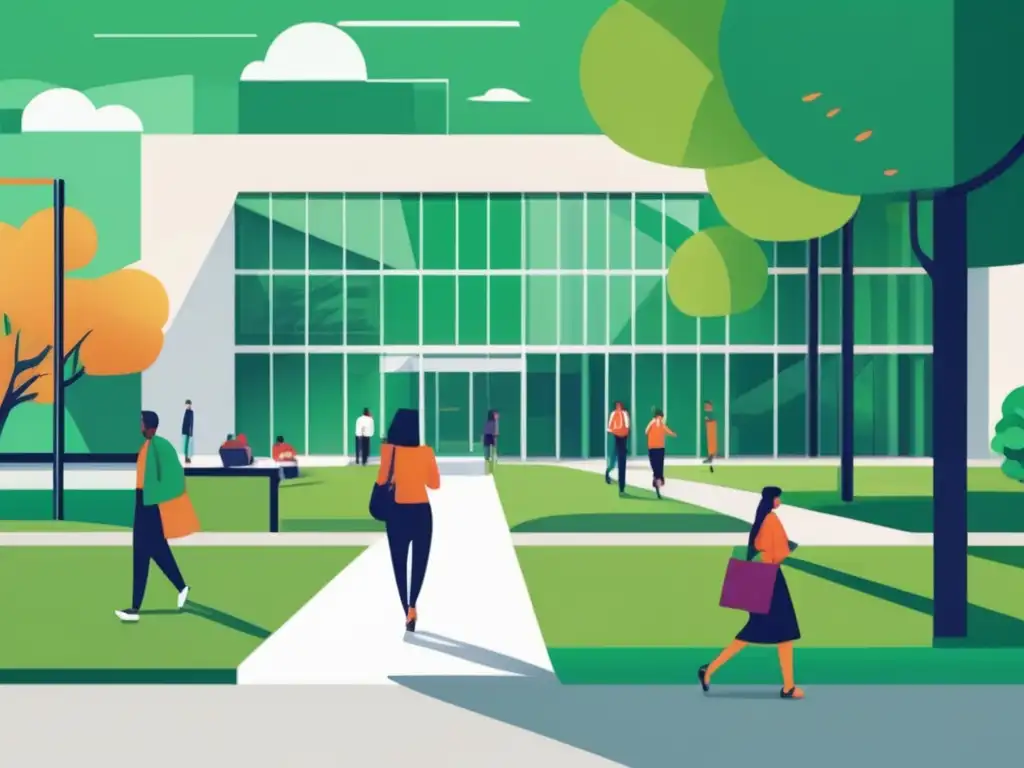 Campus universitario moderno y activo Ventajas chatbots admisiones universitarias