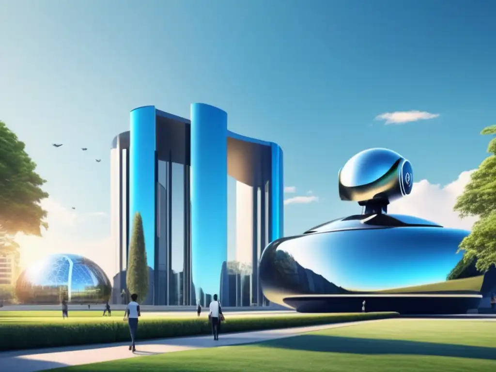Campus universitario futurista con inteligencia artificial en admisiones Ventajas y desafíos de la IA en admisiones universitarias