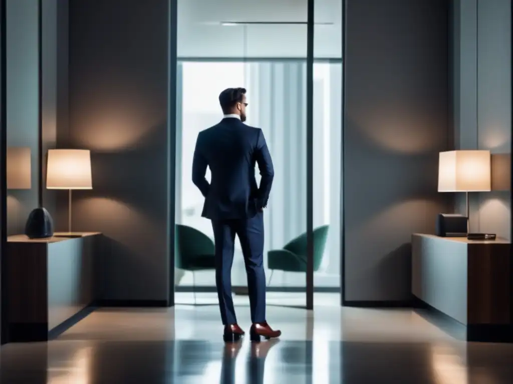 Vestimenta profesional para entrevista Vestimenta adecuada entrevista admisión: persona bien vestida frente a un espejo, traje impecable y ambiente profesional
