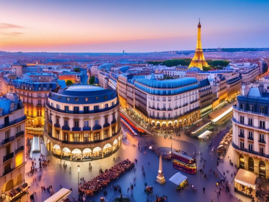Vida europea: arquitectura, cultura y diversidad Vista panorámica de una ciudad europea bulliciosa al atardecer